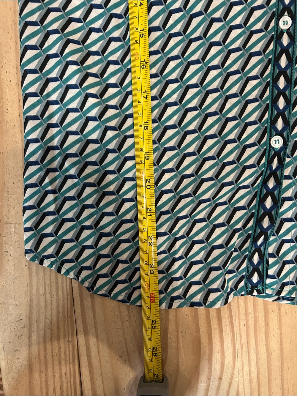 Max Studio Teal, Navy and White Geometric Tie-Neck Button-Down Blouse Top - NWT - Picture 12 of 14